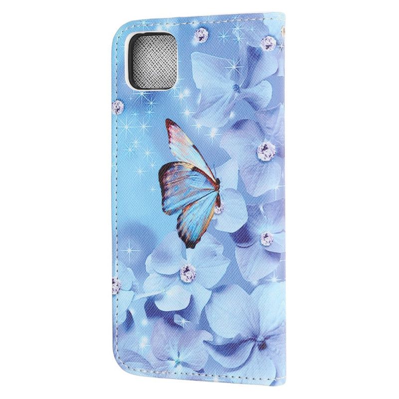 Cover Folio-hoesje Huawei Y5p Telefoonhoesje Diamanten Vlinders Met String