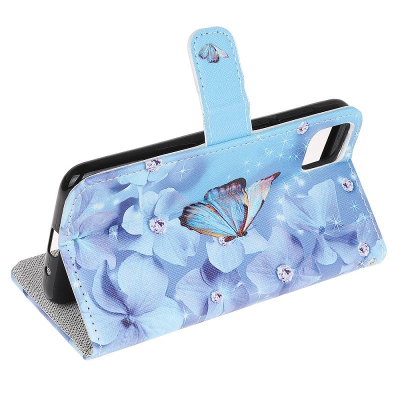 Cover Folio-hoesje Huawei Y5p Telefoonhoesje Diamanten Vlinders Met String