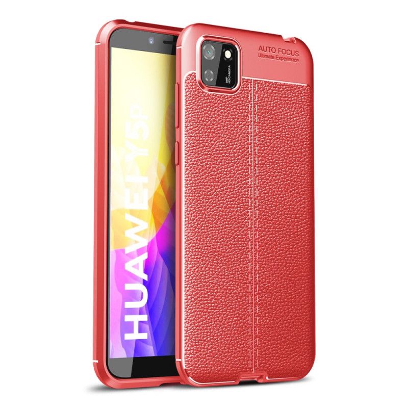 Cover Hoesje Huawei Y5p Rood Zwart Telefoonhoesje Dubbellijns Lychee Leereffect