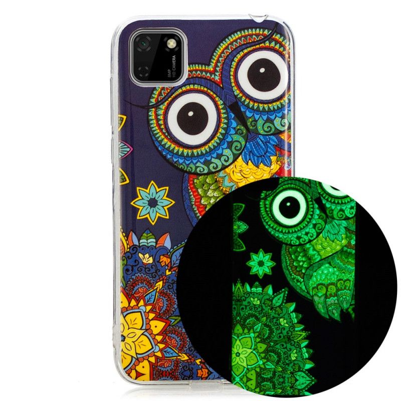 Hoesje Huawei Y5p Telefoonhoesje Fluorescerende Mandala-Uil