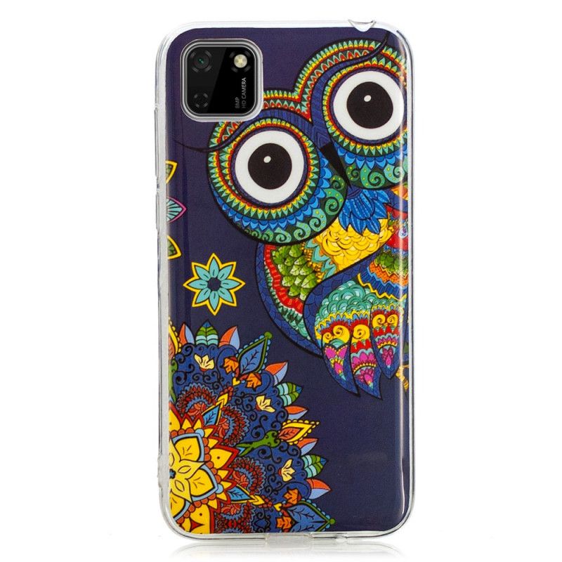 Hoesje Huawei Y5p Telefoonhoesje Fluorescerende Mandala-Uil