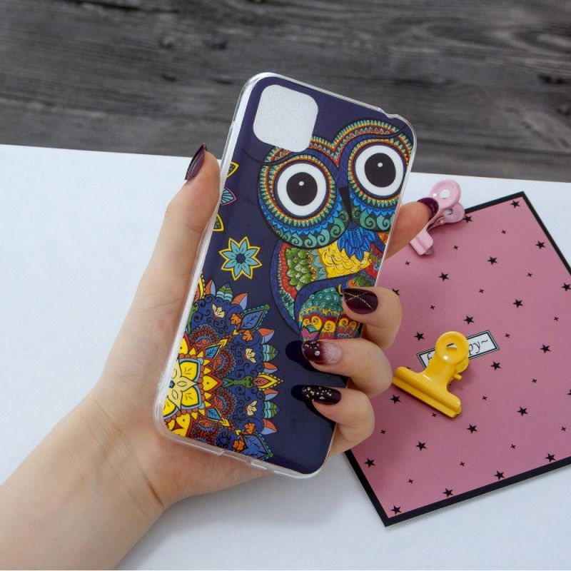 Hoesje Huawei Y5p Telefoonhoesje Fluorescerende Mandala-Uil