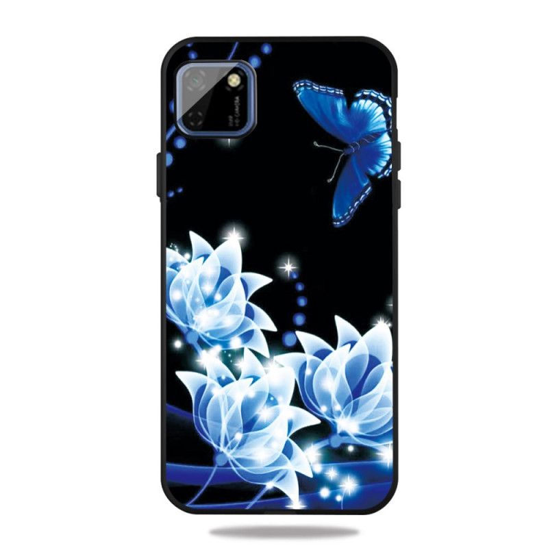 Hoesje Huawei Y5p Vlinder En Blauwe Bloemen