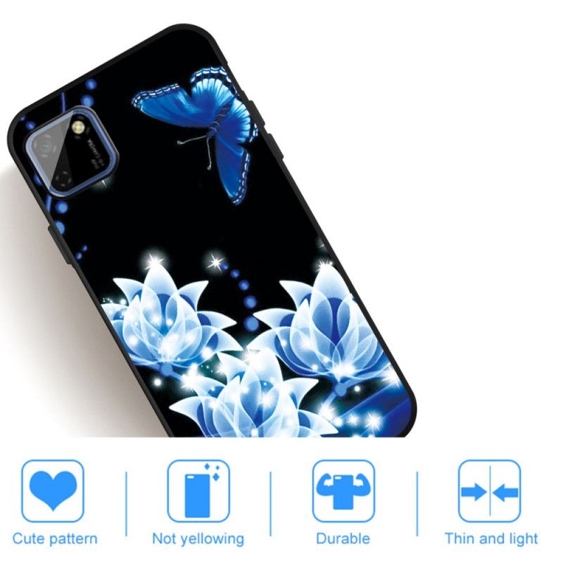 Hoesje Huawei Y5p Vlinder En Blauwe Bloemen