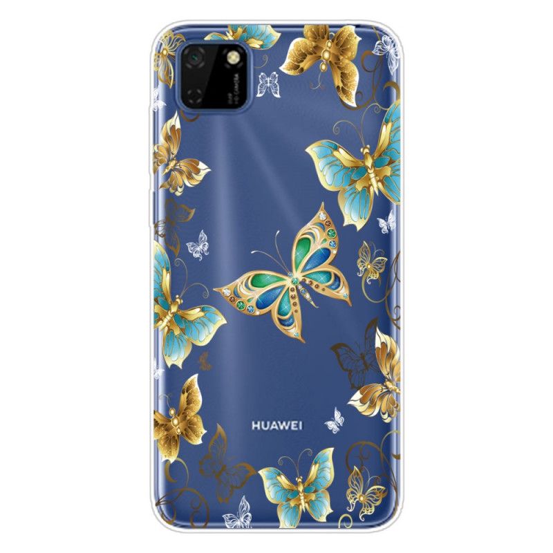 Hoesje voor Huawei Y5p Goud Donkerblauw Vlinders