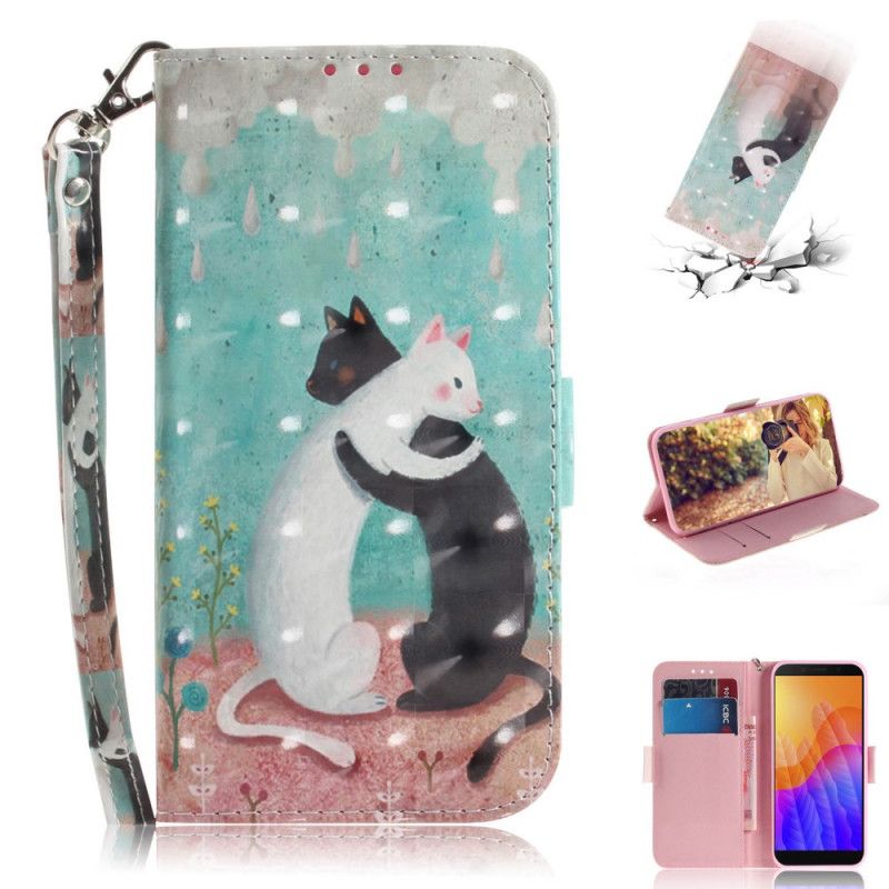 Leren Hoesje Huawei Y5p Kattenvriendjes Met String