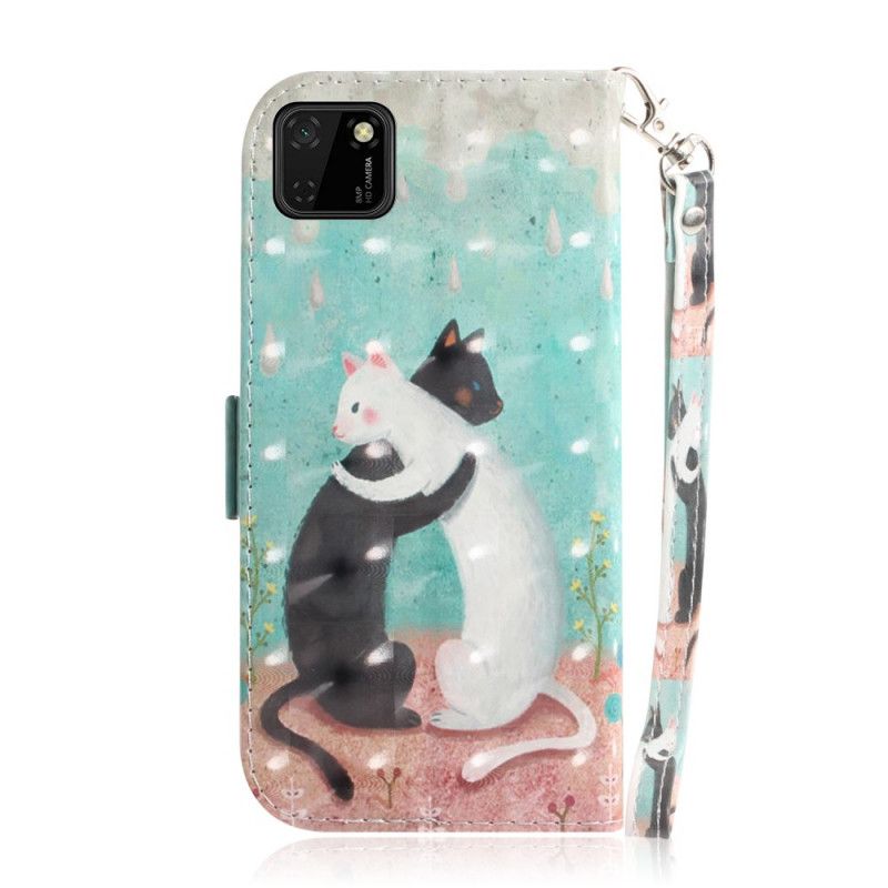 Leren Hoesje Huawei Y5p Kattenvriendjes Met String