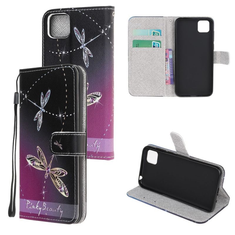 Leren Hoesje Huawei Y5p Libellen Met String