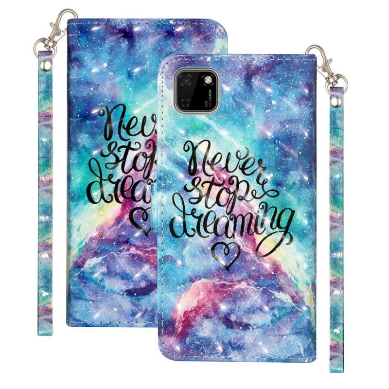 Leren Hoesje Huawei Y5p Stop Nooit Met Dromen Van Lichte Plekjes Met String