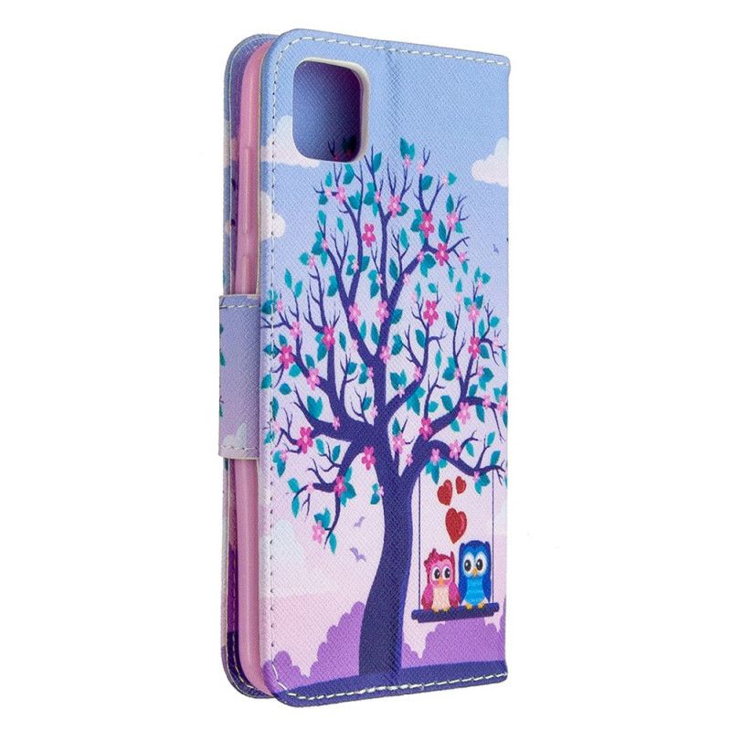 Leren Hoesje Huawei Y5p Telefoonhoesje Uilen Op De Schommel
