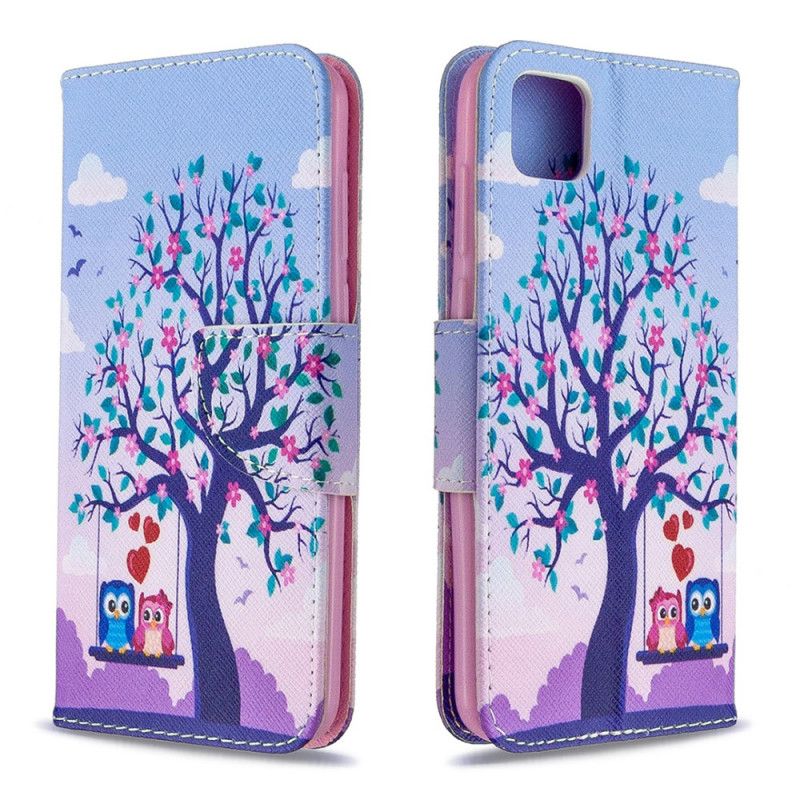 Leren Hoesje Huawei Y5p Telefoonhoesje Uilen Op De Schommel