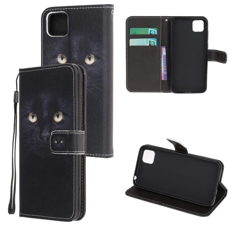 Leren Hoesje Huawei Y5p Zwarte Kattenogen Met String
