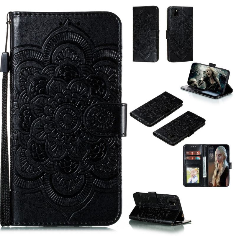 Leren Hoesje voor Huawei Y5p Grijs Zwart Volledige Mandala