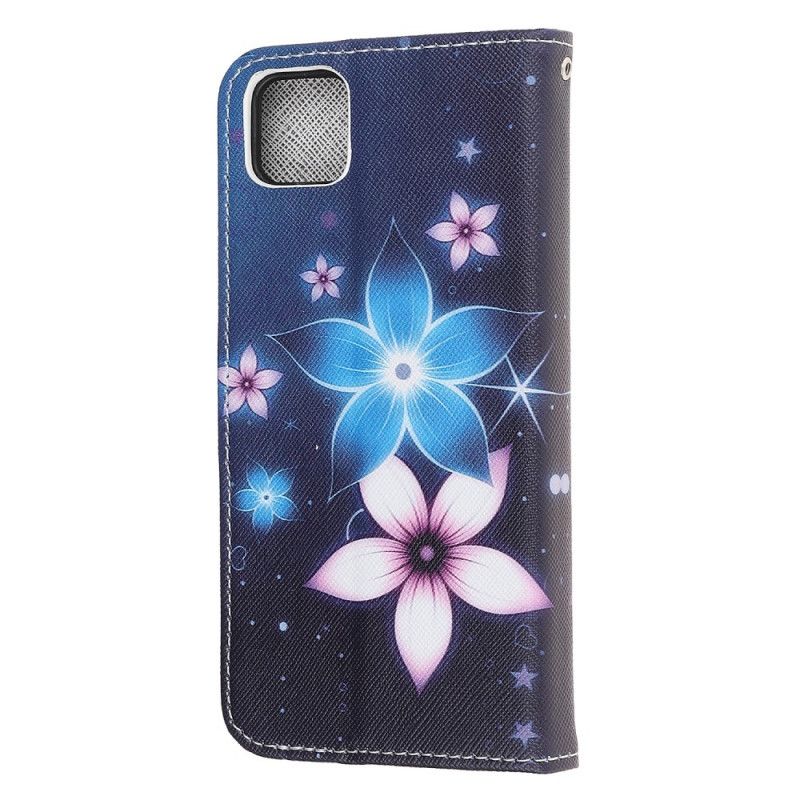 Leren Hoesje voor Huawei Y5p Maanbloemen Met String
