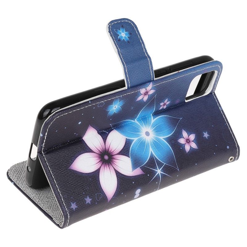Leren Hoesje voor Huawei Y5p Maanbloemen Met String