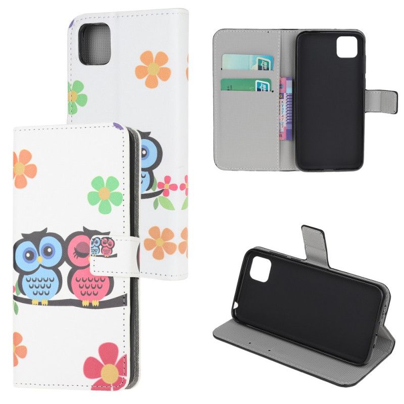 Leren Hoesje voor Huawei Y5p Paar Uilen