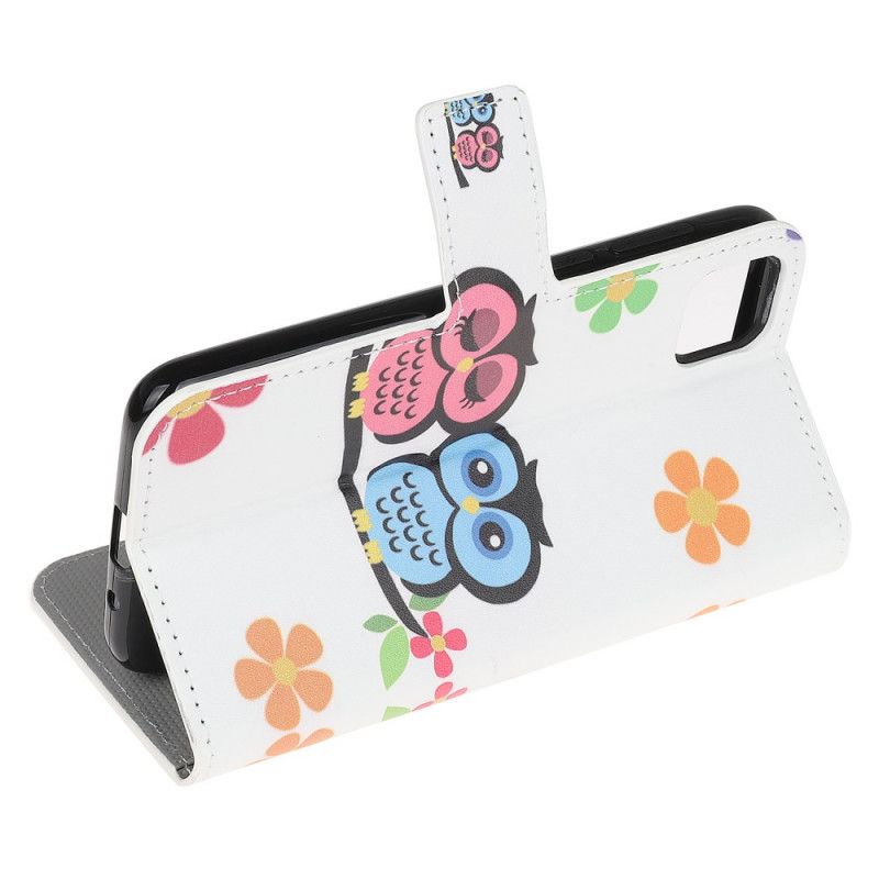 Leren Hoesje voor Huawei Y5p Paar Uilen