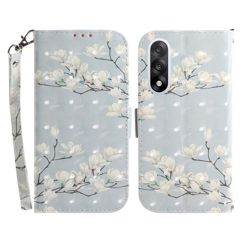 Bescherming Hoesje Oneplus Nord 5 Witte Bloemen Met Bandjes