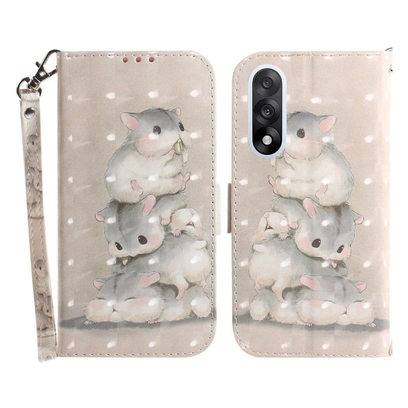 Flip Case Leren Oneplus Nord 5 Hamsters Met Bandjes