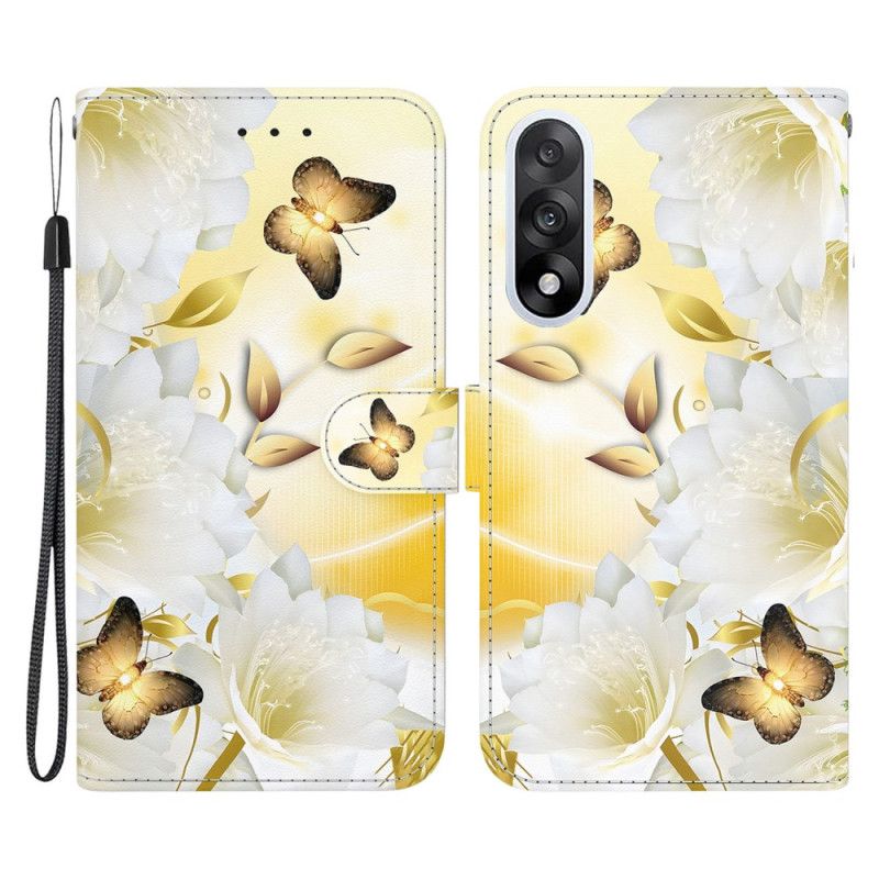 Folio-hoesje Oneplus Nord 5 Telefoonhoesje Gouden Vlinders En Witte Bloemen
