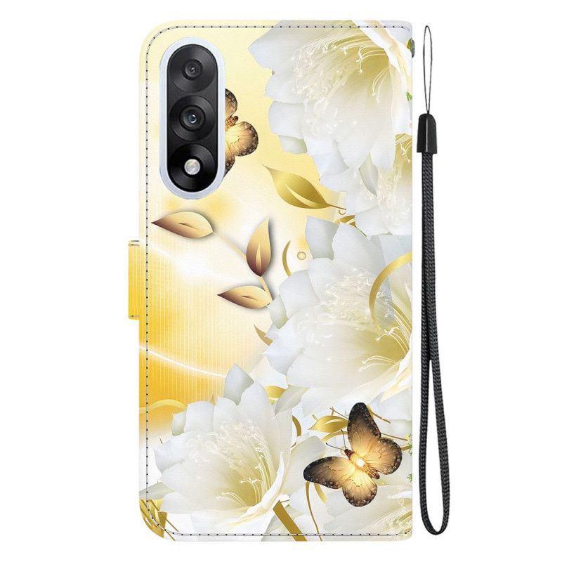 Folio-hoesje Oneplus Nord 5 Telefoonhoesje Gouden Vlinders En Witte Bloemen
