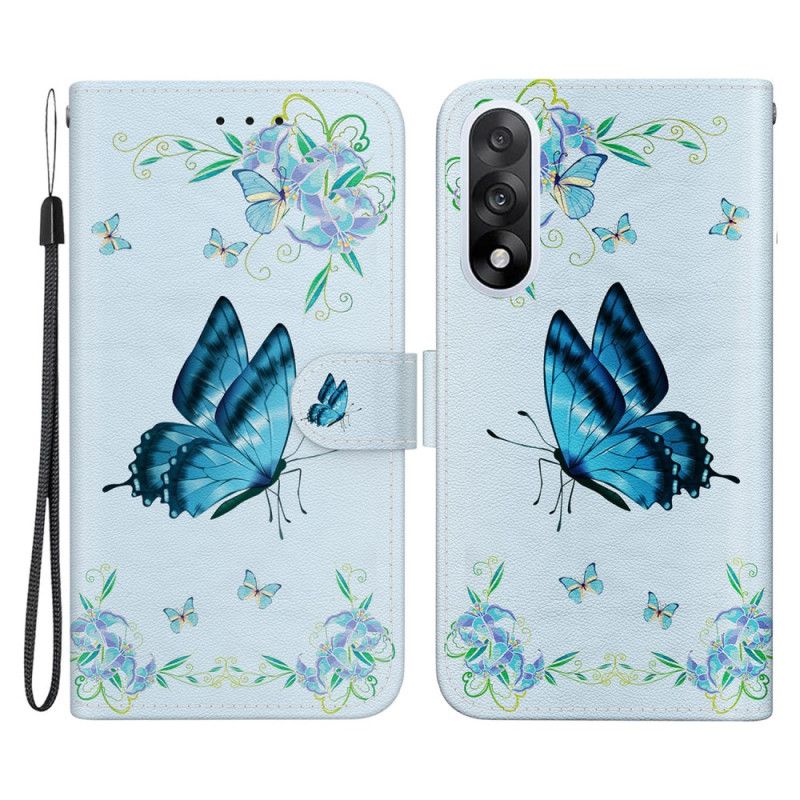Leren Hoesje Oneplus Nord 5 Blauwe Vlinder En Bloem