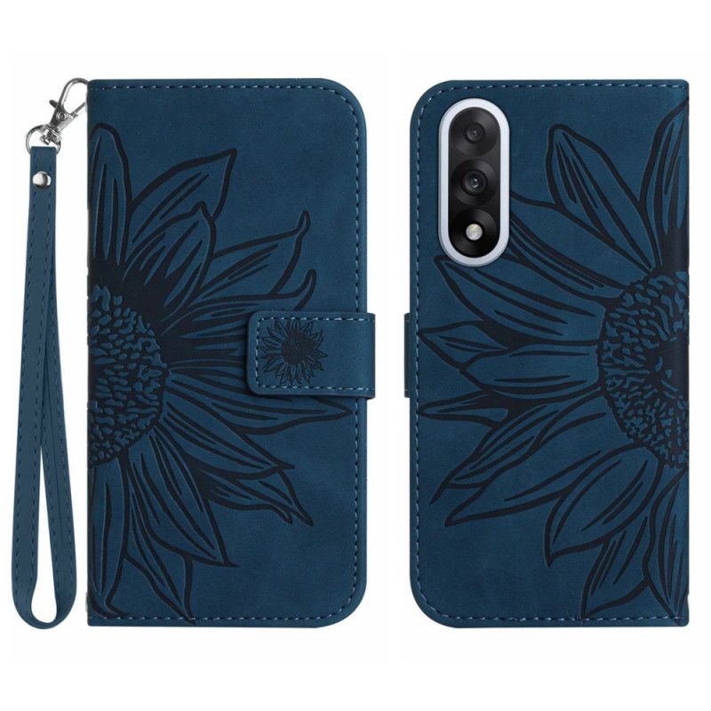 Leren Hoesje Oneplus Nord 5 Zonnebloemprint Met Bandje Bescherming Hoesje