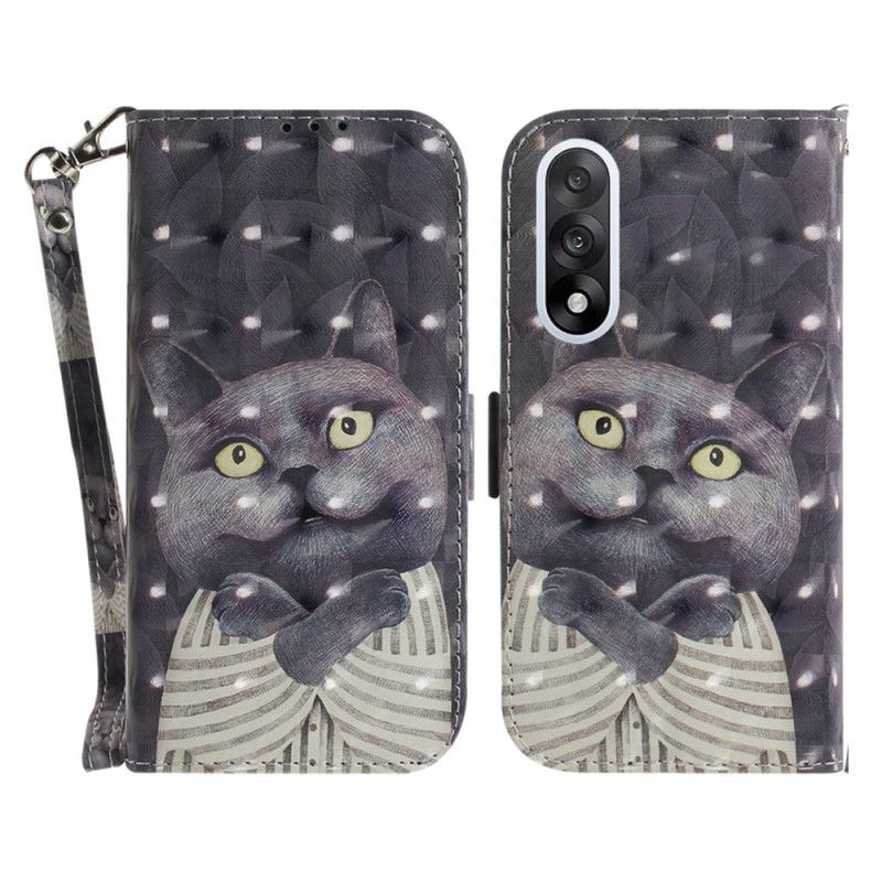 Leren Hoesje Voor Oneplus Nord 5 Grijze Kat Met Bandjes