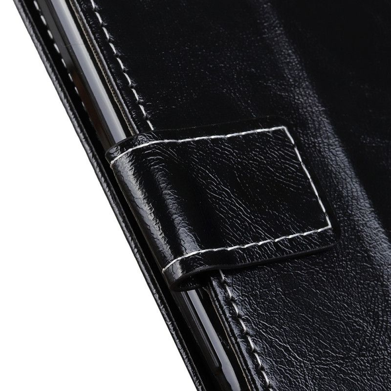 Flip Case Leren OnePlus Nord Rood Zwart Glanzende En Zichtbare Naden