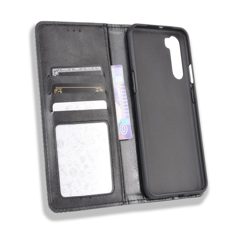 Folio-hoesje OnePlus Nord Rood Zwart Gestileerd Vintage Leereffect
