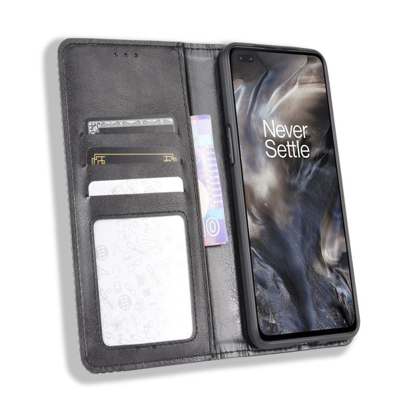 Folio-hoesje OnePlus Nord Rood Zwart Gestileerd Vintage Leereffect