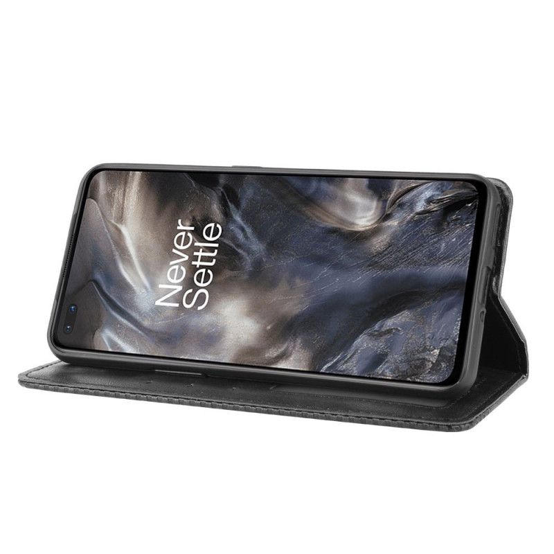 Folio-hoesje OnePlus Nord Rood Zwart Gestileerd Vintage Leereffect