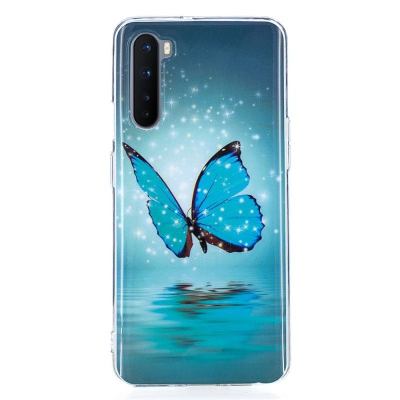 Hoesje OnePlus Nord Fluorescerende Blauwe Vlinder
