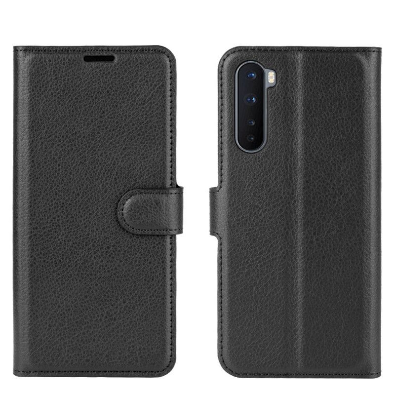 Leren Hoesje OnePlus Nord Wit Zwart Klassiek Lychee-Effect