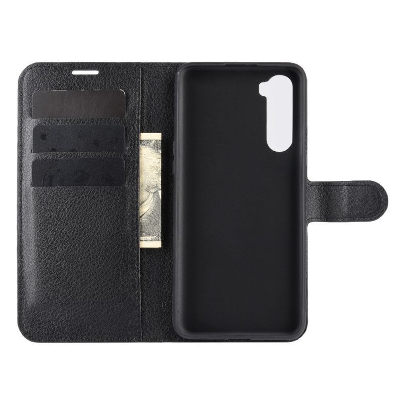 Leren Hoesje OnePlus Nord Wit Zwart Klassiek Lychee-Effect