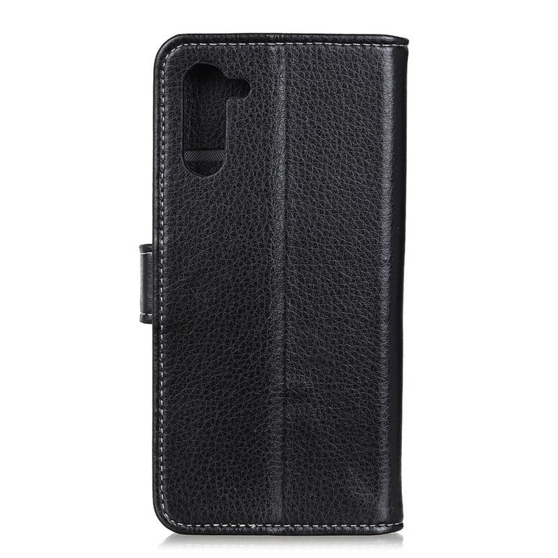 Leren Hoesje OnePlus Nord Wit Zwart Lychee Zichtbare Naden
