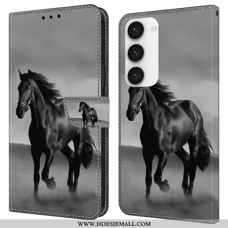 Leren Hoesje Samsung Galaxy S24 Plus 5g Zwart Paard Bescherming Hoesje
