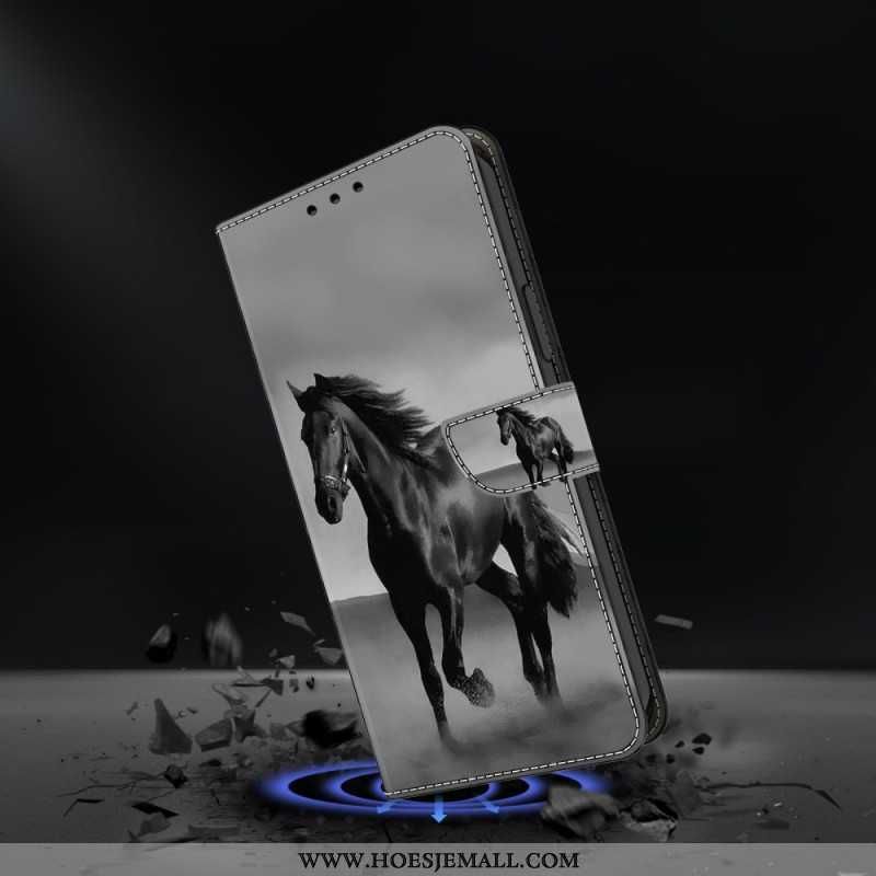 Leren Hoesje Samsung Galaxy S24 Plus 5g Zwart Paard Bescherming Hoesje