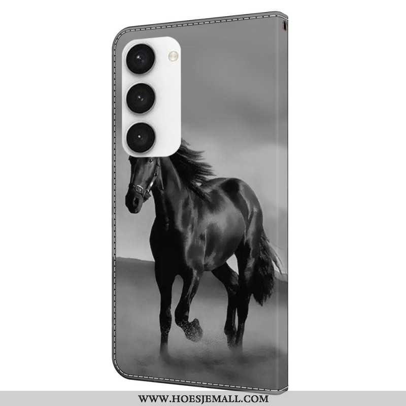 Leren Hoesje Samsung Galaxy S24 Plus 5g Zwart Paard Bescherming Hoesje