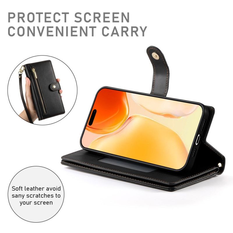 Folio-hoesje iPhone 17 Telefoonhoesje Portemonnee Met Ritsvak En Bandjes