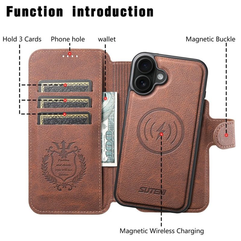 Leren Hoesje iPhone 17 Magsafe Afneembare Hoes Suteni Bescherming Hoesje