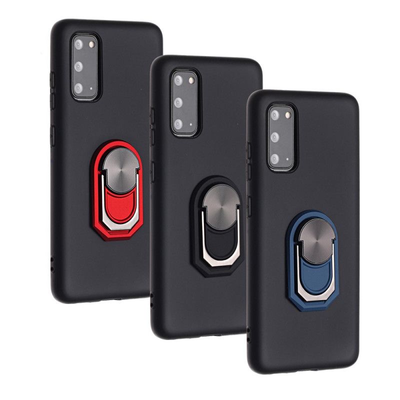Case Hoesje Samsung Galaxy S20 Rood Zwart Telefoonhoesje Gemetalliseerde Ringsteun