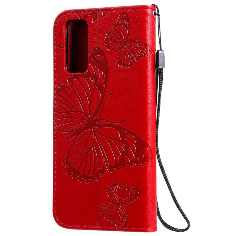 Cover Folio-hoesje Samsung Galaxy S20 Lichtpaars Cyaan Telefoonhoesje Reuze String Vlinders
