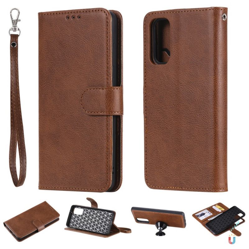 Cover Folio-hoesje Samsung Galaxy S20 Rood Zwart Telefoonhoesje Afneembare Schaal En Riem