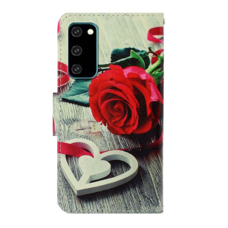 Cover Folio-hoesje Samsung Galaxy S20 Telefoonhoesje Romantische Roos Met String