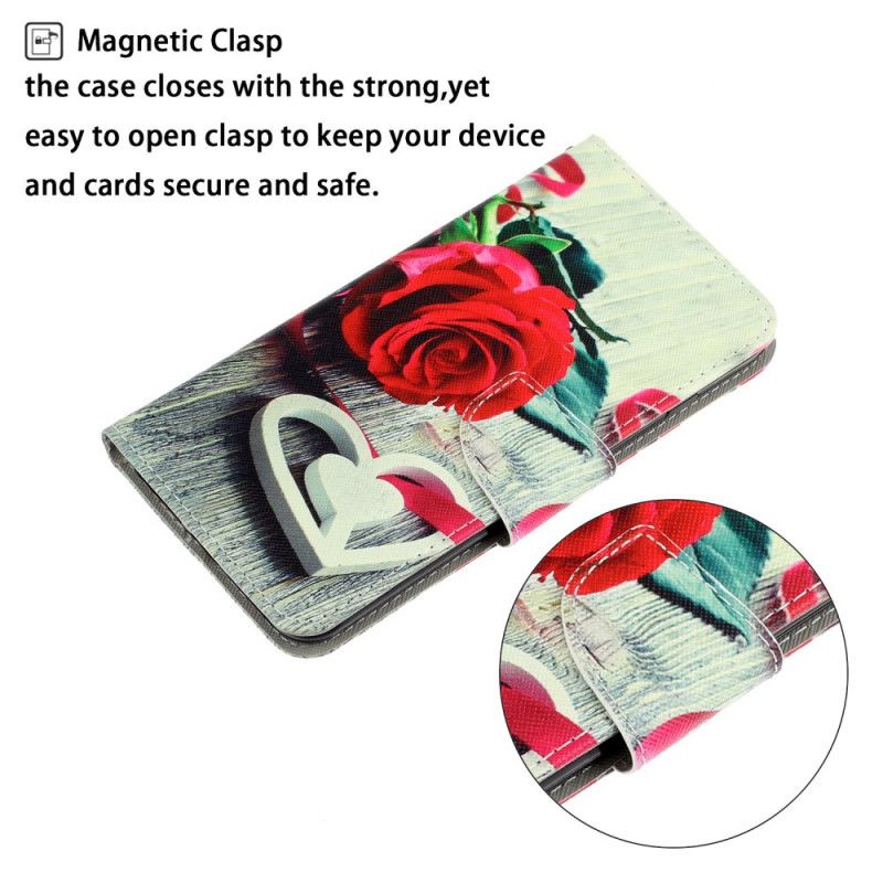 Cover Folio-hoesje Samsung Galaxy S20 Telefoonhoesje Romantische Roos Met String