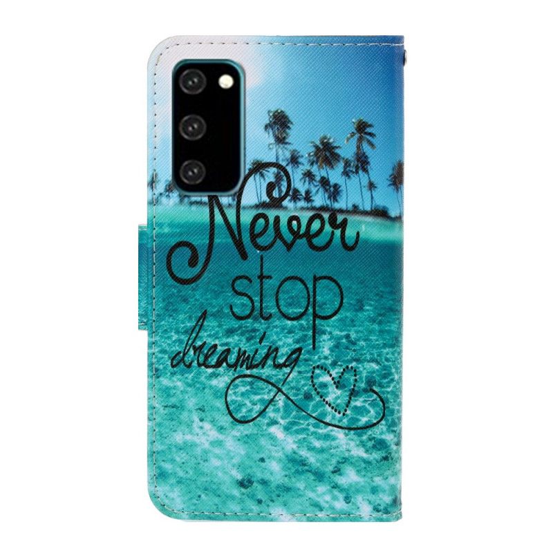 Cover Folio-hoesje Samsung Galaxy S20 Telefoonhoesje Stop Nooit Met Dromen Marine Met String