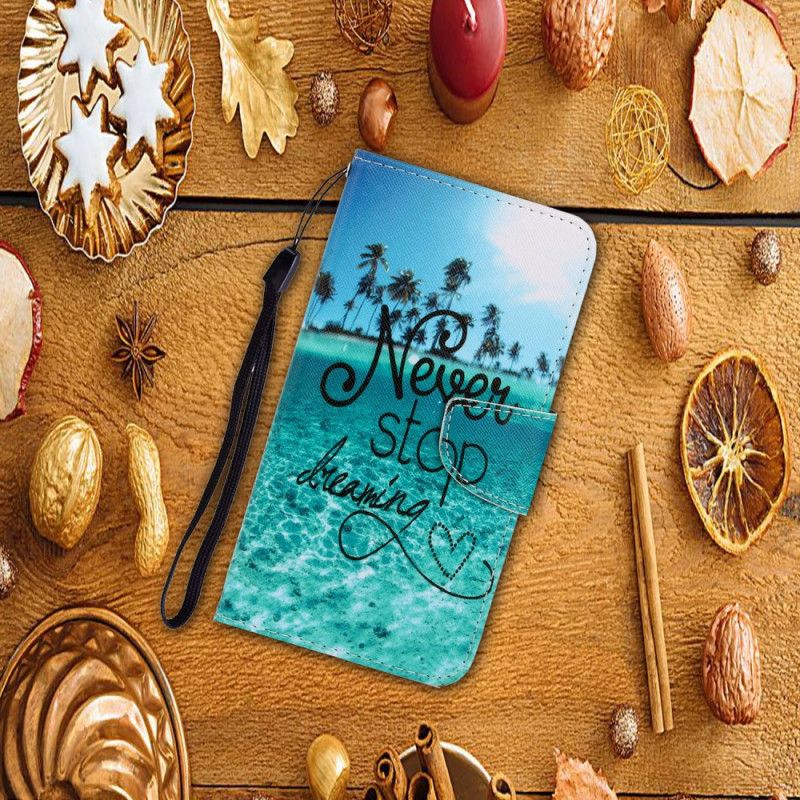 Cover Folio-hoesje Samsung Galaxy S20 Telefoonhoesje Stop Nooit Met Dromen Marine Met String
