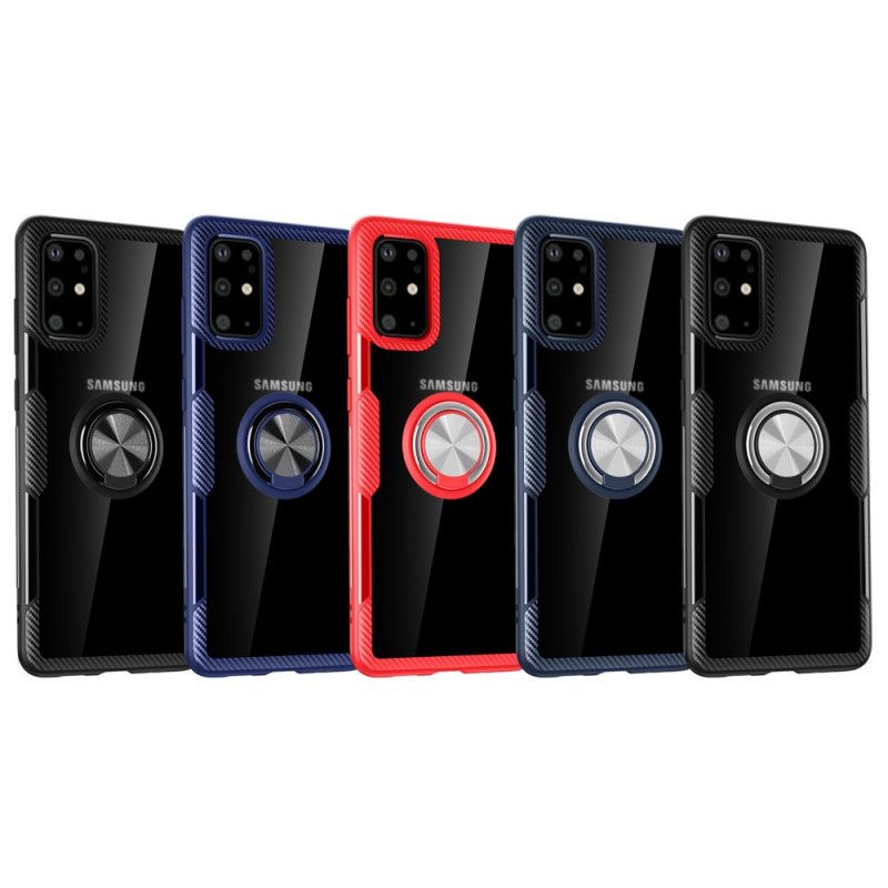 Cover Hoesje Samsung Galaxy S20 Grijs Zwart Telefoonhoesje Metalen Ring Van Koolstofvezel