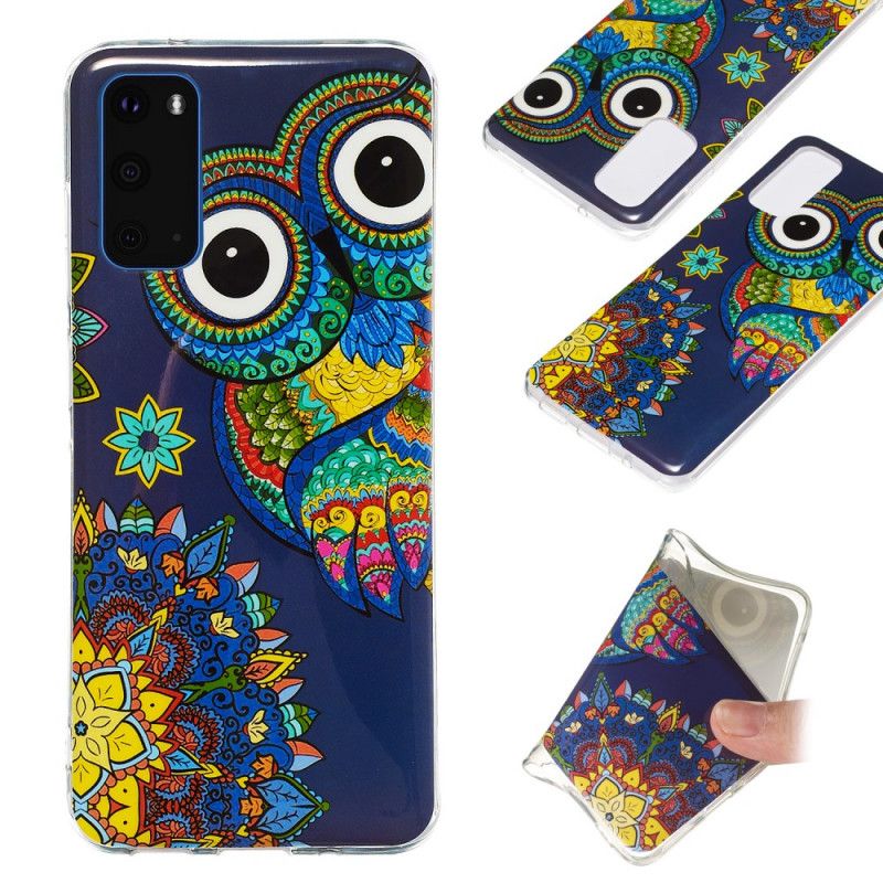 Cover Hoesje Samsung Galaxy S20 Telefoonhoesje Fluorescerende Mandala-Uil